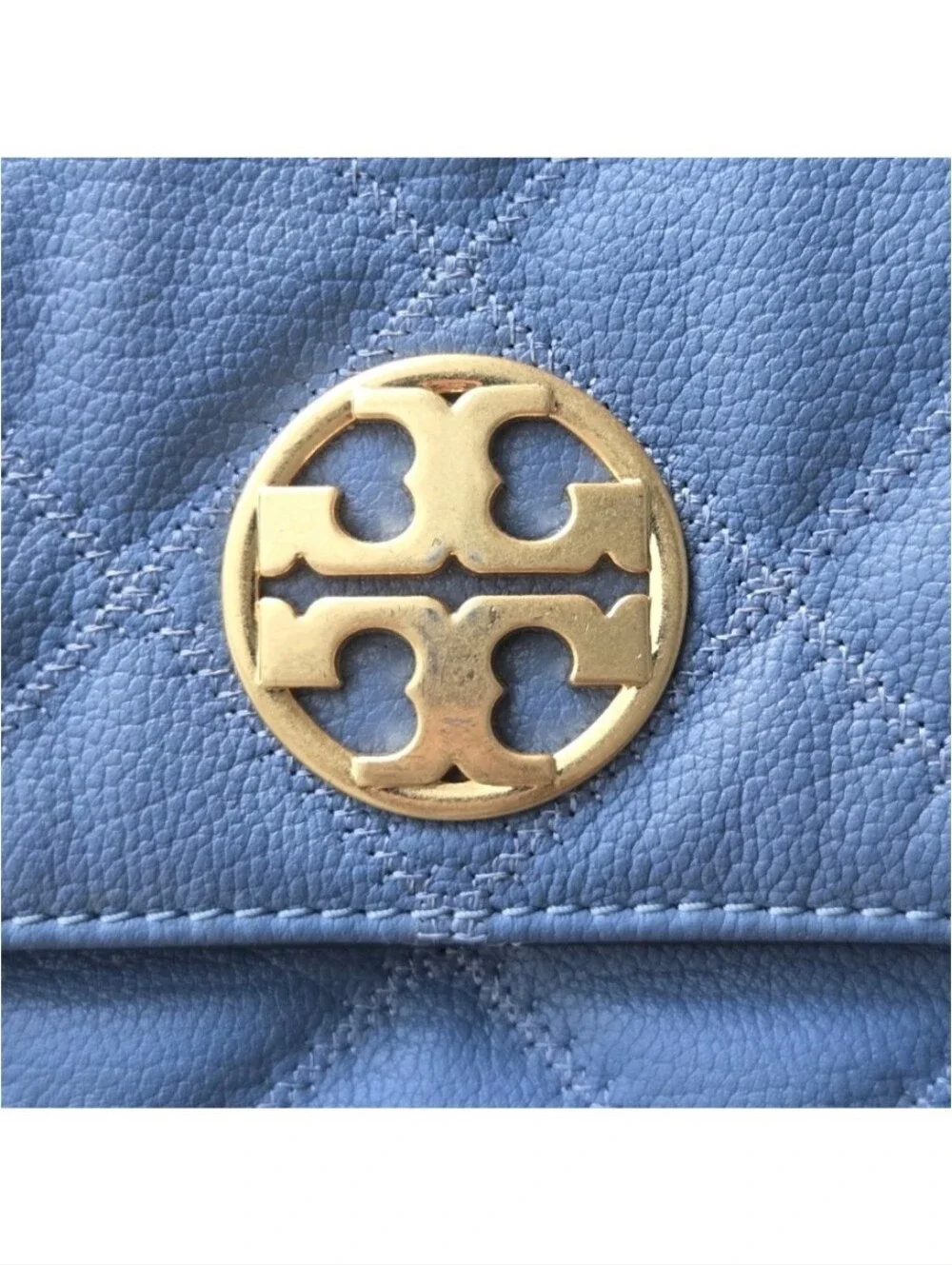 Tory Burch Fleming Quilted Leather Shoulder Bag Blue Gold Chain